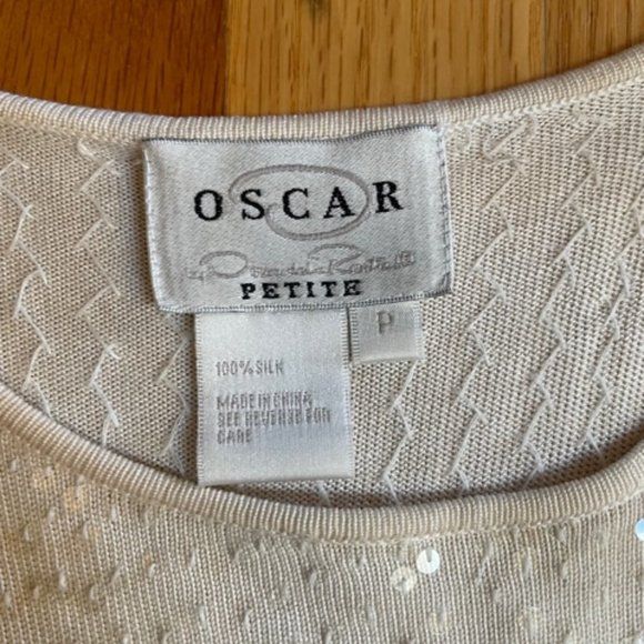 Oscar De La Renta Silk Knitted Beaded Sequin Short Sleeve Top,  Size Petite - Picture 11 of 16